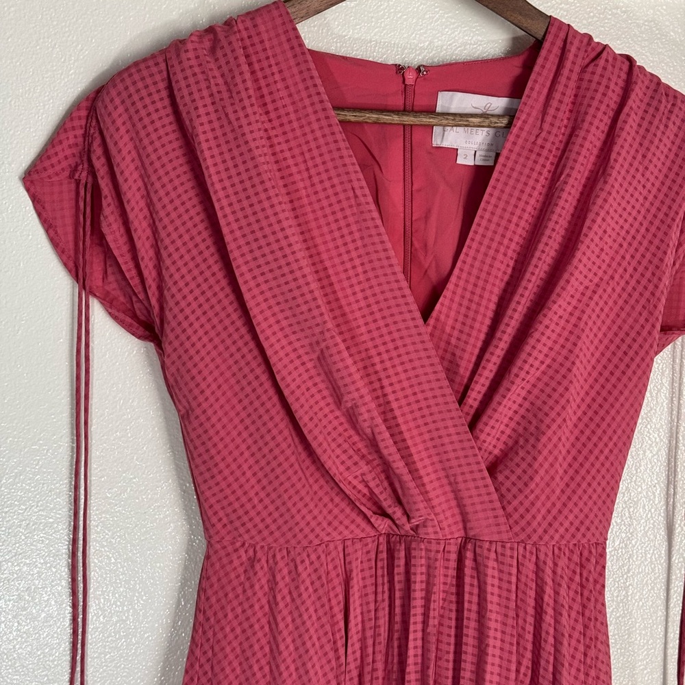 Gal Meets Glam 2 Angelica Pink Pleated Midi Dress with gingham pattern - Picture 4 of 11